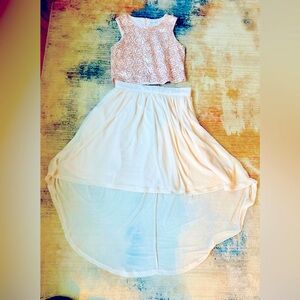 Beautees Two Piece Sequin Top and High/low skirt for girls